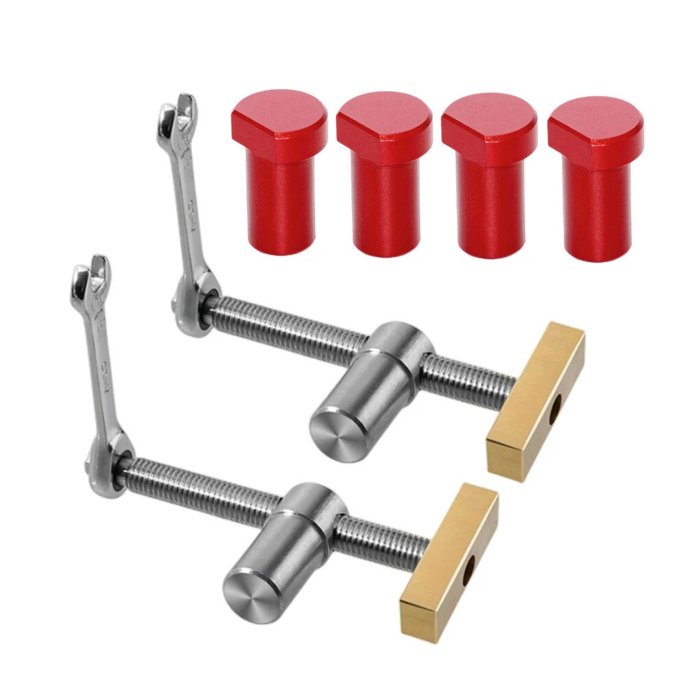 (image for) 19mm/20mm 2PCS Woodworking Desktop Clip with 4 PCS Dog Holes Stop Fast Fixed Dog Hole Clip Clamp Brass Stainless Steel Fixture Vise Benches Joinery Carpenter Tool