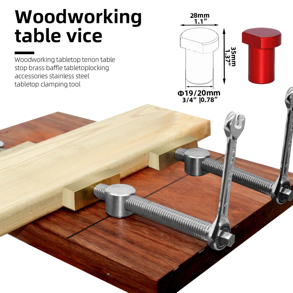 (image for) 19mm/20mm 2PCS Woodworking Desktop Clip with 4 PCS Dog Holes Stop Fast Fixed Dog Hole Clip Clamp Brass Stainless Steel Fixture Vise Benches Joinery Carpenter Tool