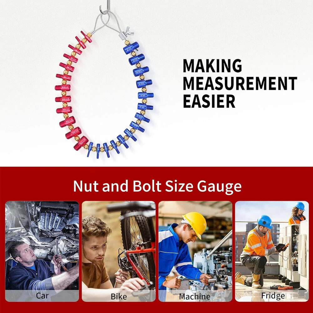 (image for) 26PCS Nut and Bolt Thread Checker Detachable Nut and Bolt Size Gauge Thread Gauge Suitable for Detecting Fixed Bolts or Threaded Holes in Enclosed Areas