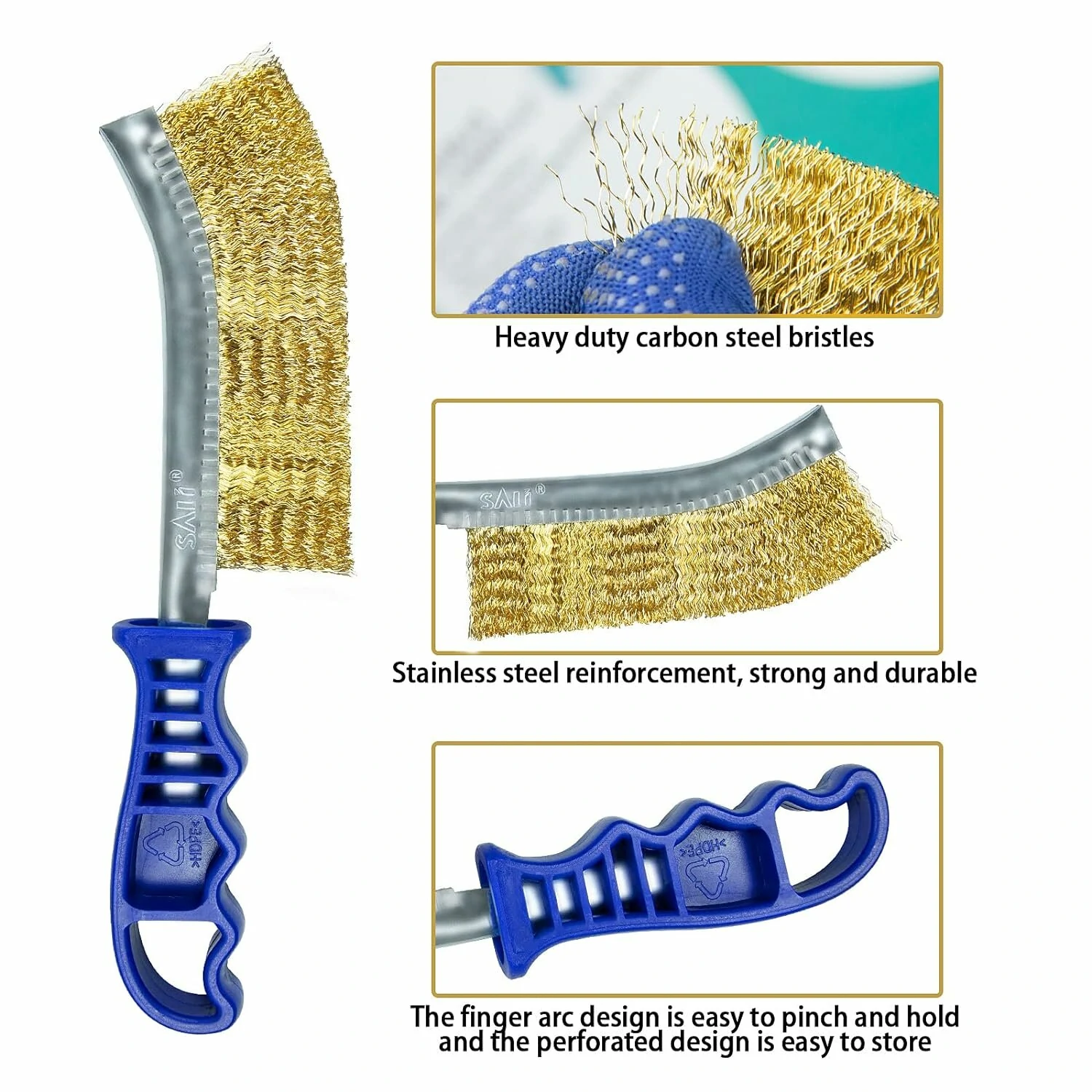 (image for) 2PCS Heavy Duty Wire Brushes for Cleaning Rust Removal Carbon and Stainless Steel Bristles 11" Long Ergonomic Plastic Handle Ideal for Paint Welding Slag Rust Removal