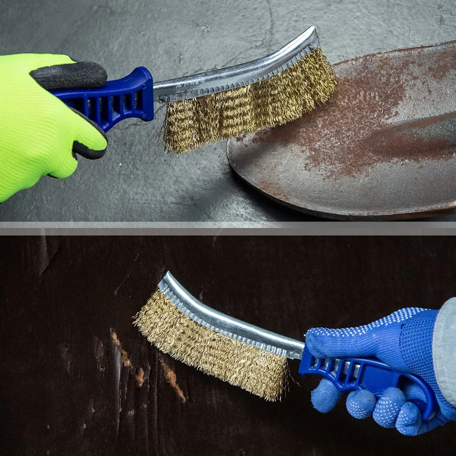 (image for) 2PCS Heavy Duty Wire Brushes for Cleaning Rust Removal Carbon and Stainless Steel Bristles 11" Long Ergonomic Plastic Handle Ideal for Paint Welding Slag Rust Removal