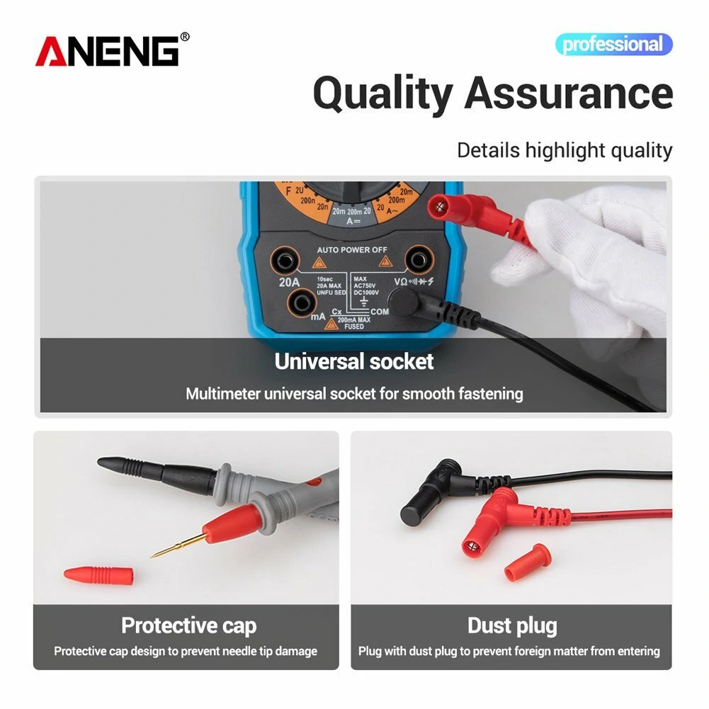 (image for) ANENG PT1031 20A 1000V Slicon Rubber Delay Wire Gold Plated Sharp Probe Needles Digital Multi Meter Test Lead