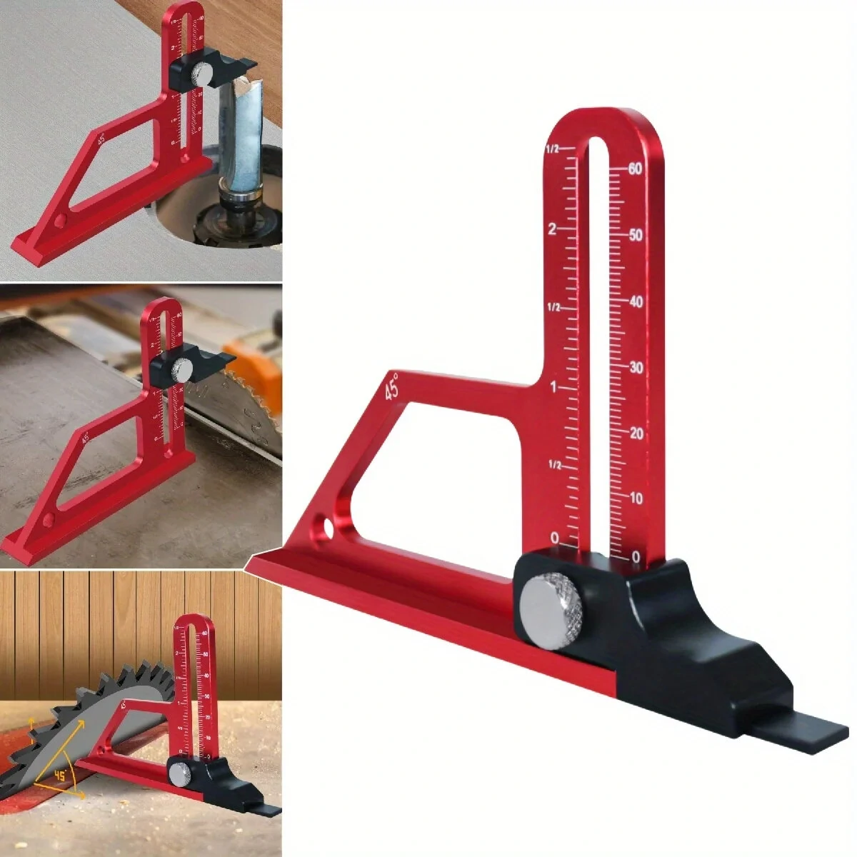 (image for) Adjustable Table Saw Depth Gauge 0-60mm with Metric and Inch Scale Aluminum Installing Blade Router Bits Height Measuring Gauge