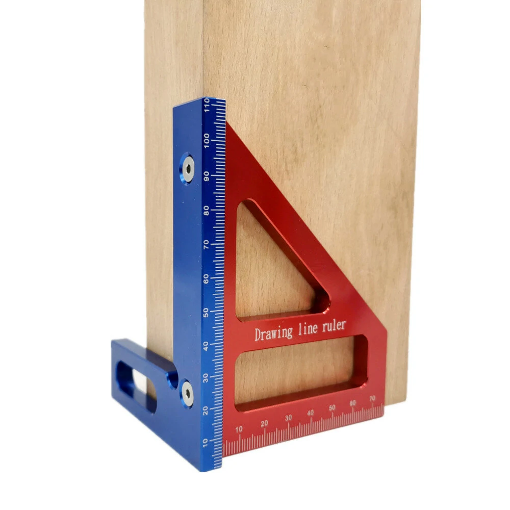 (image for) Aluminum Alloy 45/90 Degree Woodworking Square Protractor Miter Triangle Drawing Line Ruler Layout Height Gauge