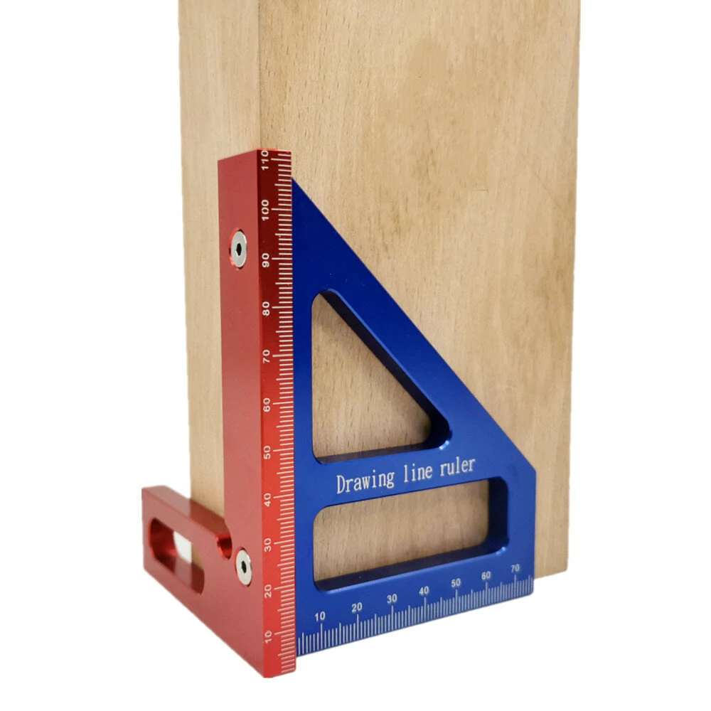(image for) Aluminum Alloy 45/90 Degree Woodworking Square Protractor Miter Triangle Drawing Line Ruler Layout Height Gauge