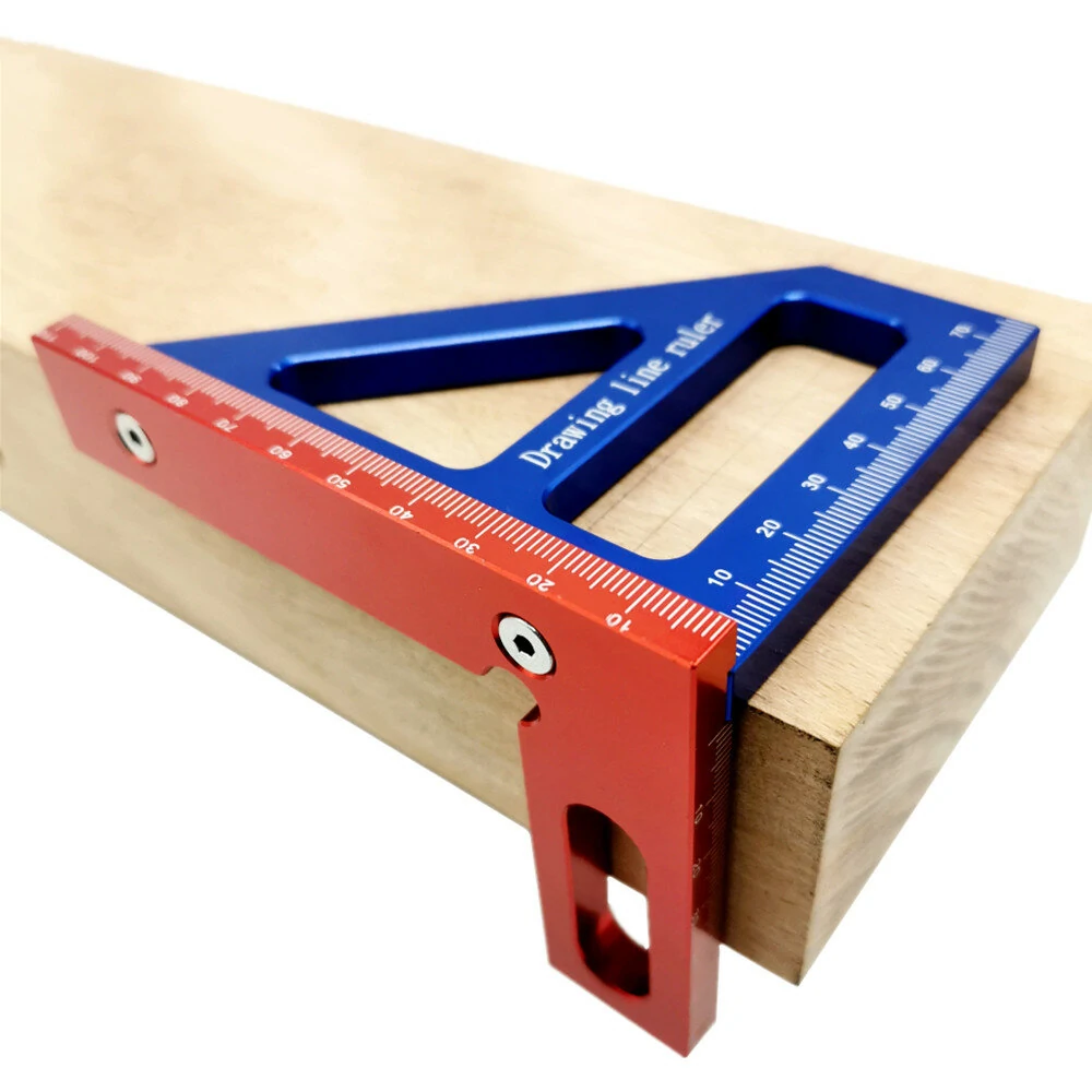 (image for) Aluminum Alloy 45/90 Degree Woodworking Square Protractor Miter Triangle Drawing Line Ruler Layout Height Gauge