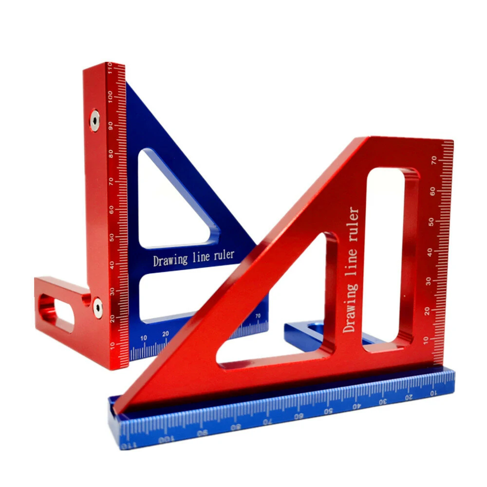 (image for) Aluminum Alloy 45/90 Degree Woodworking Square Protractor Miter Triangle Drawing Line Ruler Layout Height Gauge