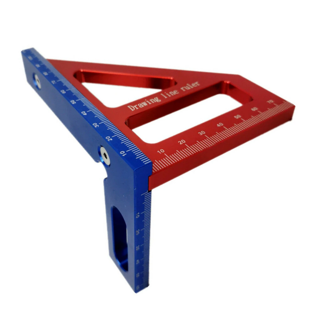 (image for) Aluminum Alloy 45/90 Degree Woodworking Square Protractor Miter Triangle Drawing Line Ruler Layout Height Gauge