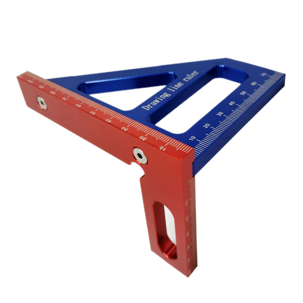 (image for) Aluminum Alloy 45/90 Degree Woodworking Square Protractor Miter Triangle Drawing Line Ruler Layout Height Gauge