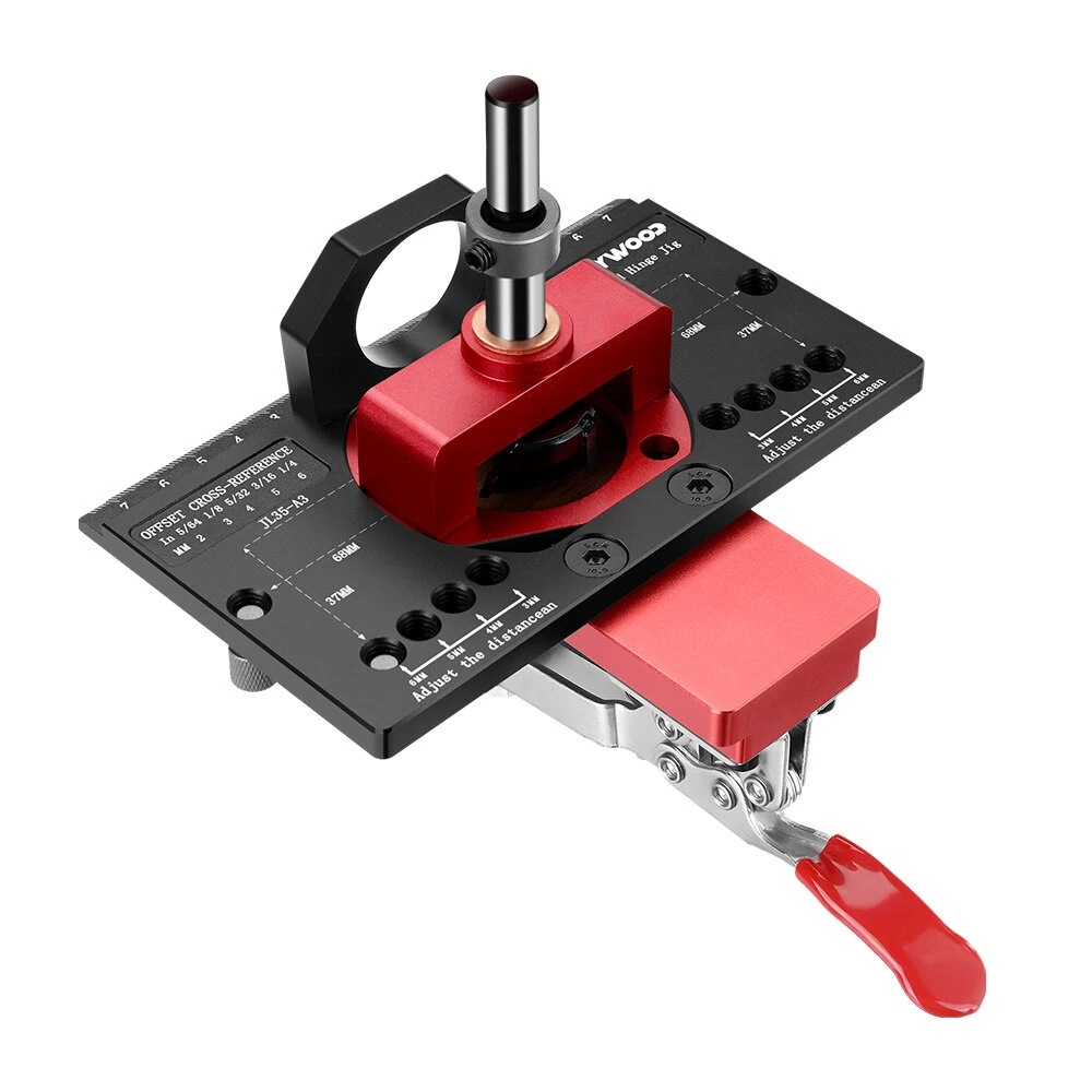 (image for) ENJOYWOOD Concealed Hinge Jig with Quick Clip and Dust Vacuum Adapter Concealed Door Hinge Jig 35mm Cabinet Hinge Jig Hinge Hole Drilling Jig for Woodworking Door Cabinet Hinges Mounting Tool
