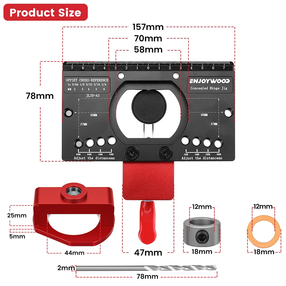 (image for) ENJOYWOOD Concealed Hinge Jig with Quick Clip and Dust Vacuum Adapter Concealed Door Hinge Jig 35mm Cabinet Hinge Jig Hinge Hole Drilling Jig for Woodworking Door Cabinet Hinges Mounting Tool