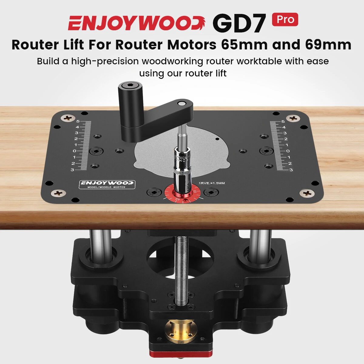 (image for) ENJOYWOOD GD7 PRO Router Lift for 65mm/69mm Wood Router for Router Table Set Up Lift with Router Plate Precision Woodworking