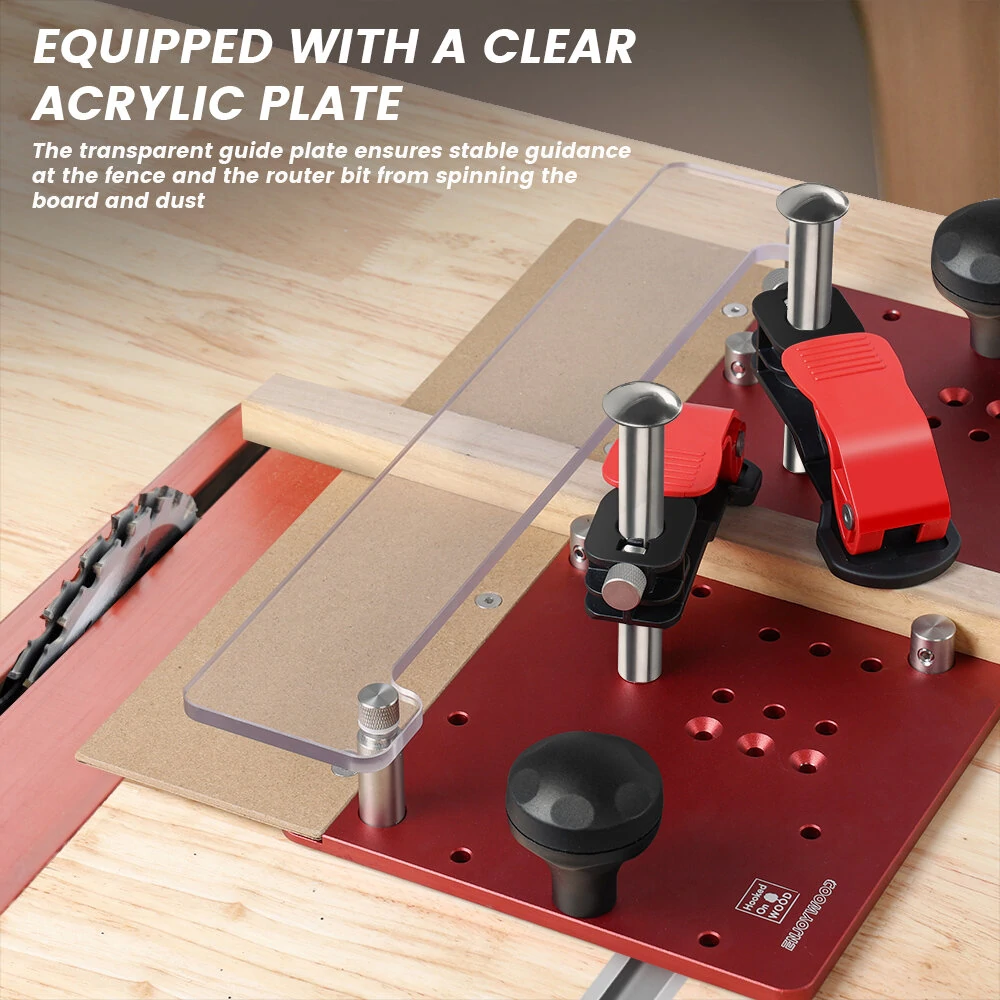 (image for) ENJOYWOOD Hooked On Wood Precision Router Table Rail Coping Sled Woodworking Professional Rail Guide Safety Coping Sled for Cabinet Door Joints / Drawer Fronts