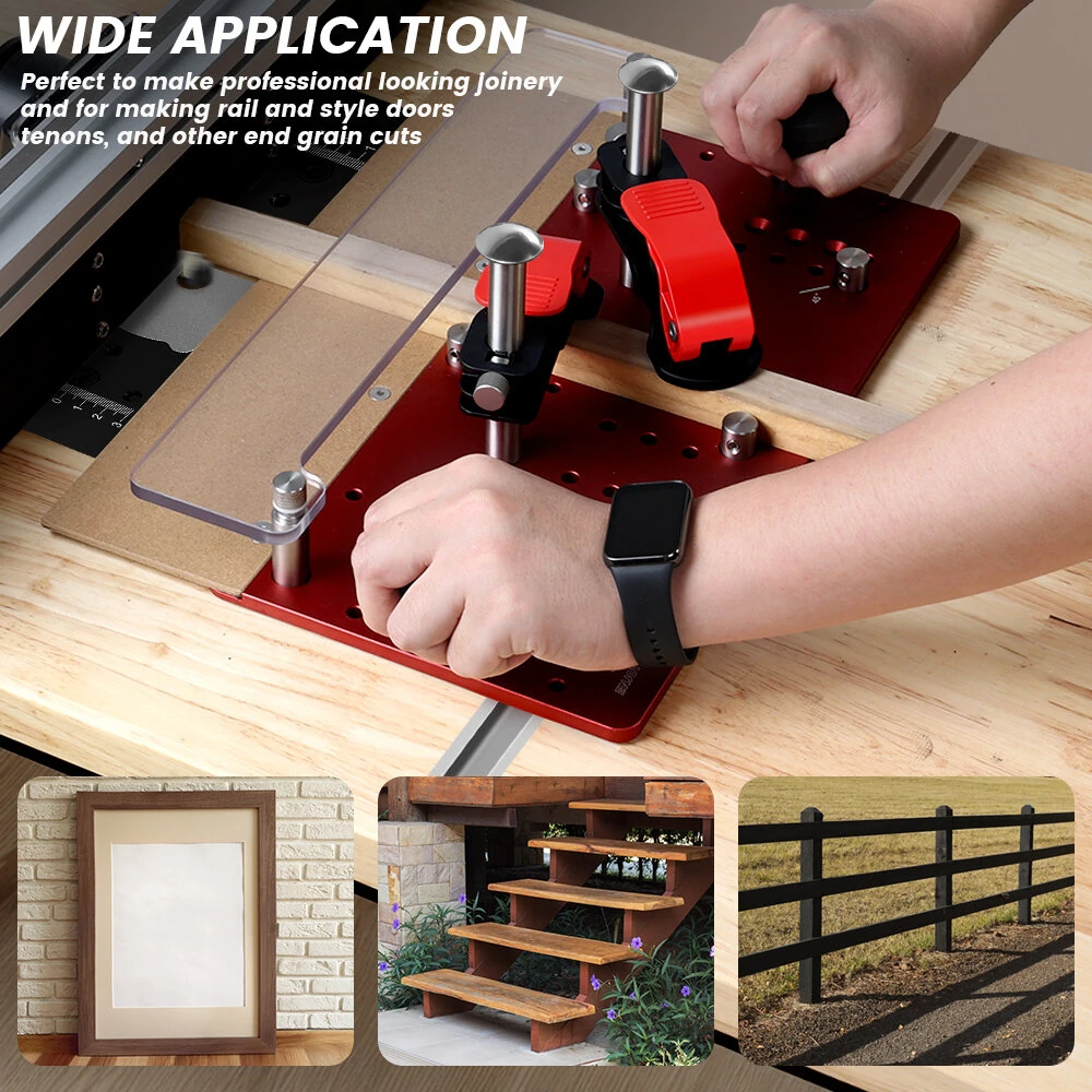 (image for) ENJOYWOOD Hooked On Wood Precision Router Table Rail Coping Sled Woodworking Professional Rail Guide Safety Coping Sled for Cabinet Door Joints / Drawer Fronts