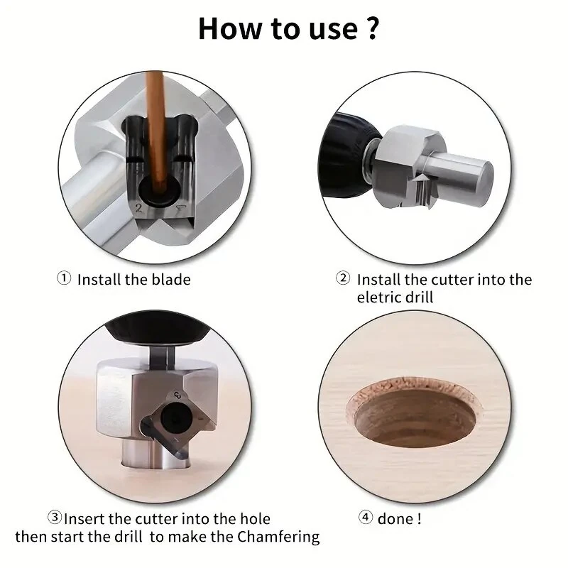 (image for) ENJOYWOOD Woodworking Chamfer Tool T10 Alloy Blade Stainless Steel 9mm Hex Shank for 19mm/20mm Dog Holes Polished Finish for Electric Drills