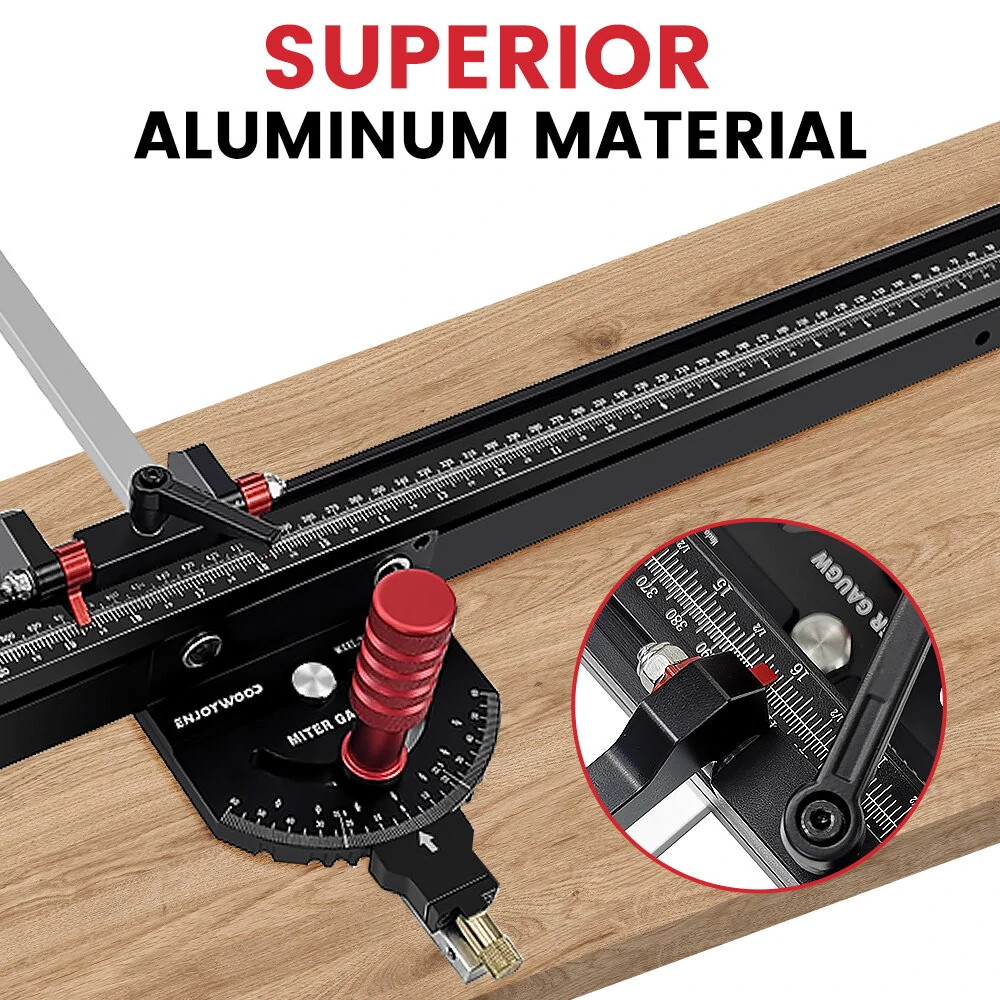 (image for) ENJOYWOOD Woodworking M1 Pro Angle Miter Gauge with Extended Fence for Table Saw Router Table Precision Angle Setting Gauge for Wood Cutting Sawing