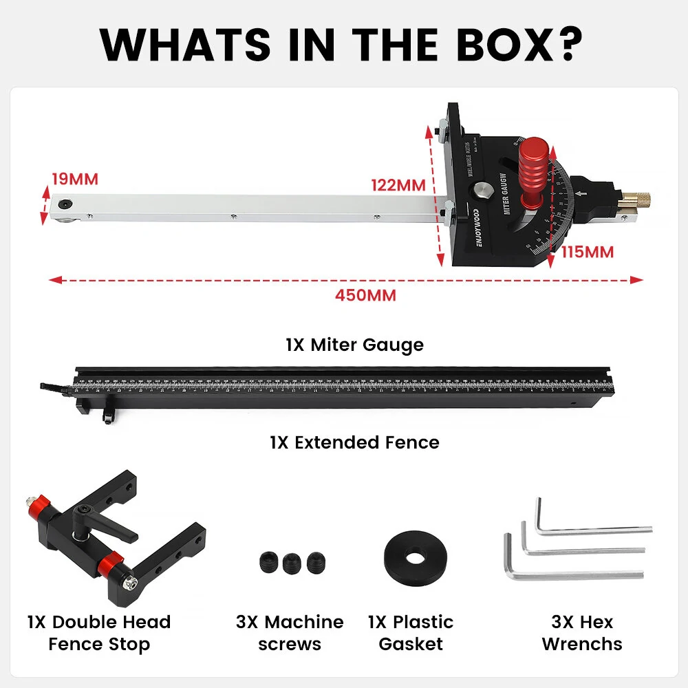 (image for) ENJOYWOOD Woodworking M1 Pro Angle Miter Gauge with Extended Fence for Table Saw Router Table Precision Angle Setting Gauge for Wood Cutting Sawing
