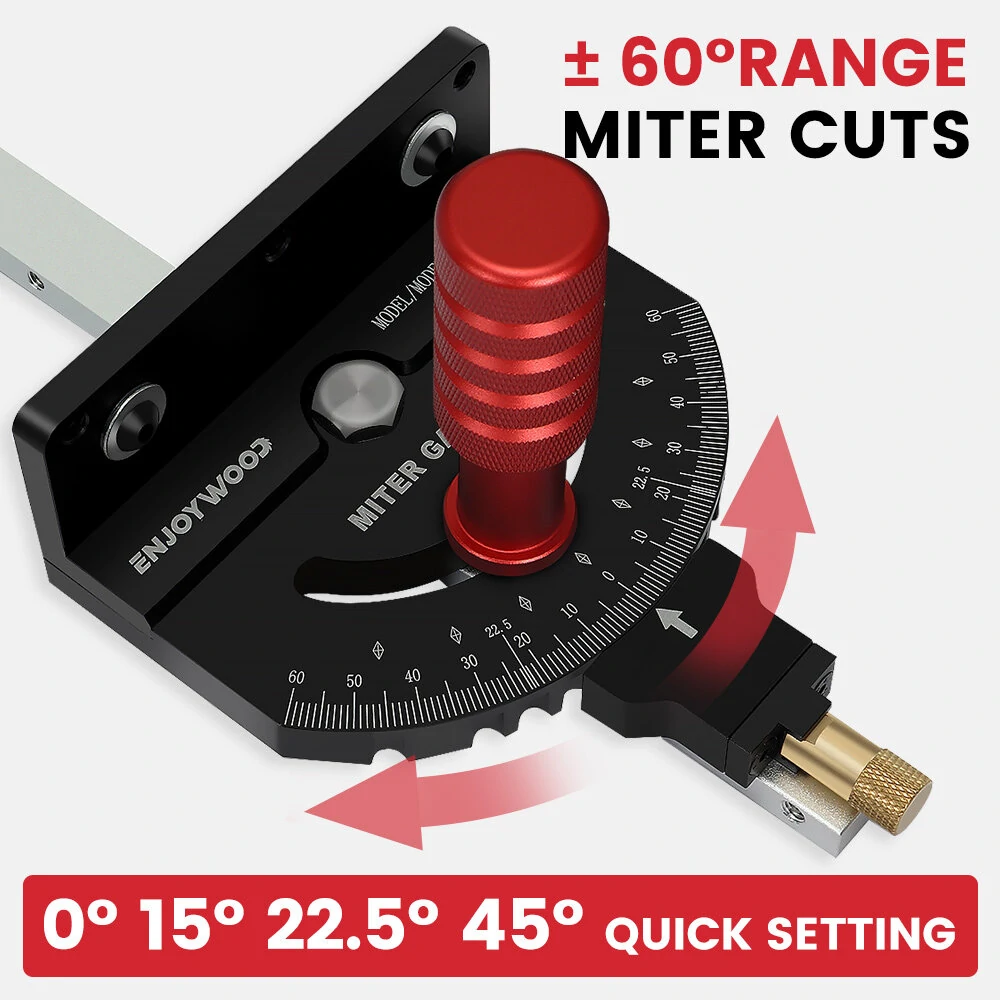 (image for) ENJOYWOOD Woodworking M1 Pro Angle Miter Gauge with Extended Fence for Table Saw Router Table Precision Angle Setting Gauge for Wood Cutting Sawing