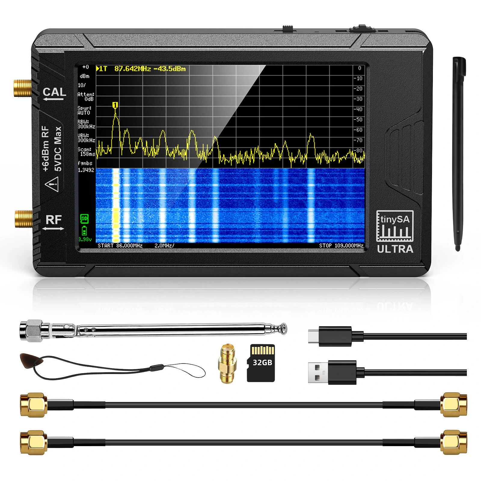 (image for) Handheld 4" Display Tiny Spectrum Analyzer TinySA ULTRA 100kHz to 5.3GHz with 32GB Card Version V0.4.5.1