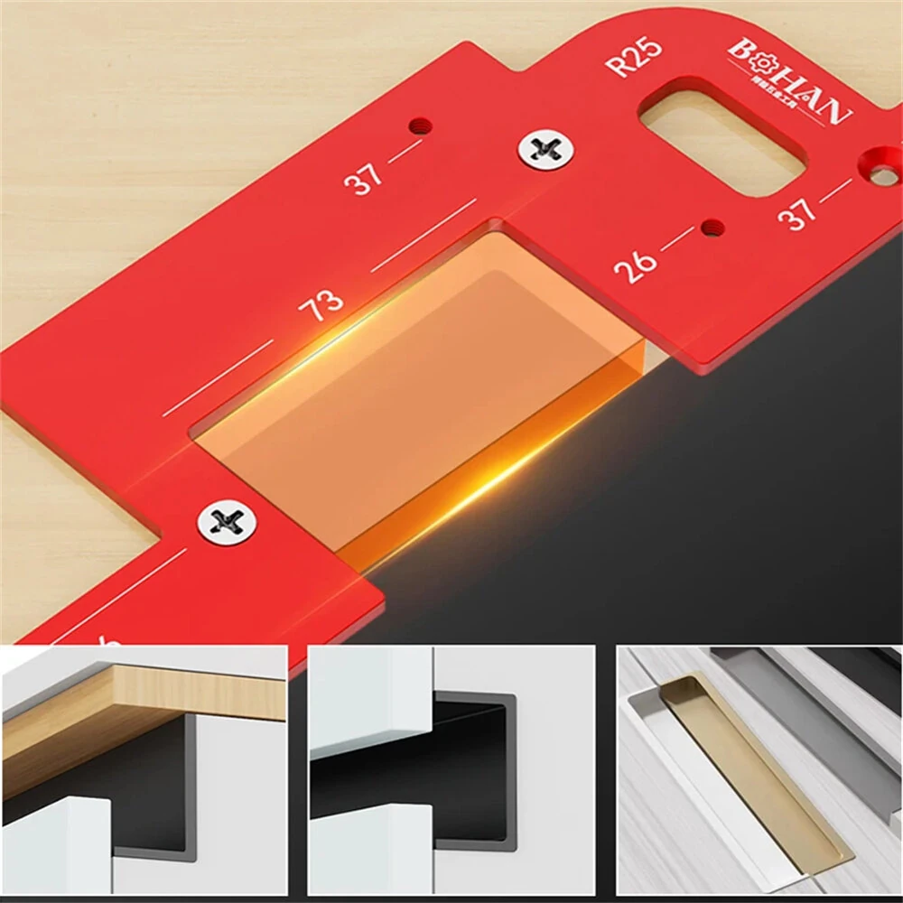 (image for) Invisible Embedded Handle Slotting Template Aluminum Alloy Precise Slot Positioning Wardrobe Kitchen Cabinet Door Positioning Tool High-Quality Design Easy to Use