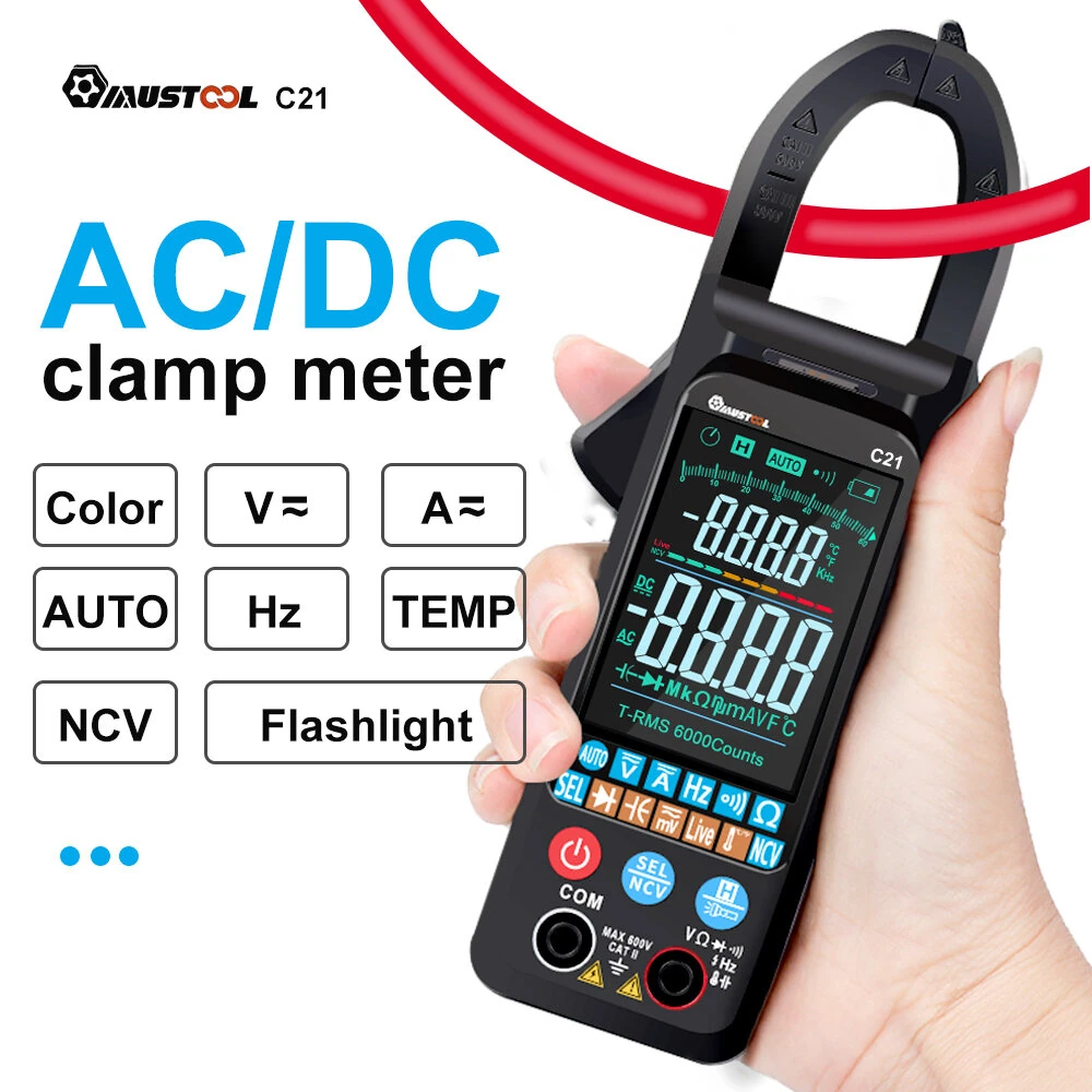 (image for) MUSTOOL C21 AC/DC Current Voltage Digital Clamp Meter Large Color Screen NCV 6000 Counts True RMS Automatic Measurement Smart Digital Multimeter