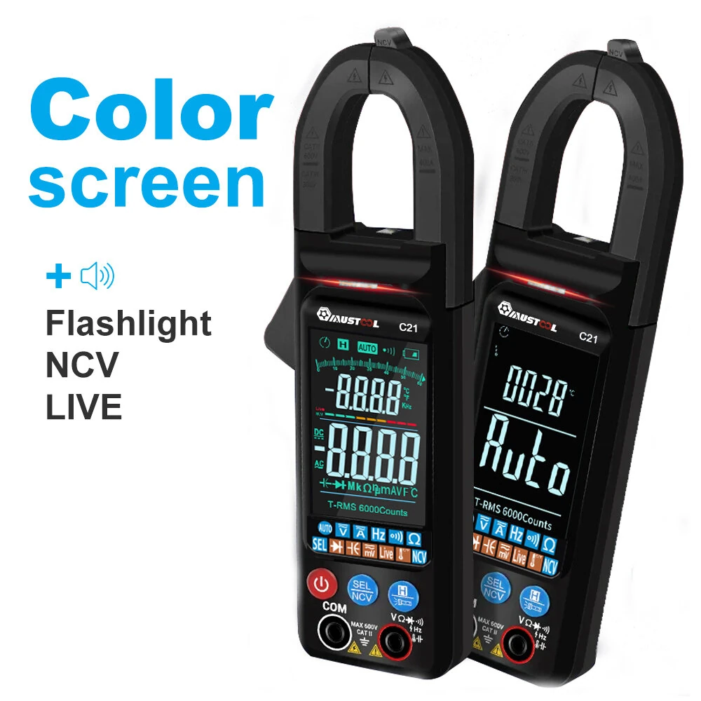 (image for) MUSTOOL C21 AC/DC Current Voltage Digital Clamp Meter Large Color Screen NCV 6000 Counts True RMS Automatic Measurement Smart Digital Multimeter