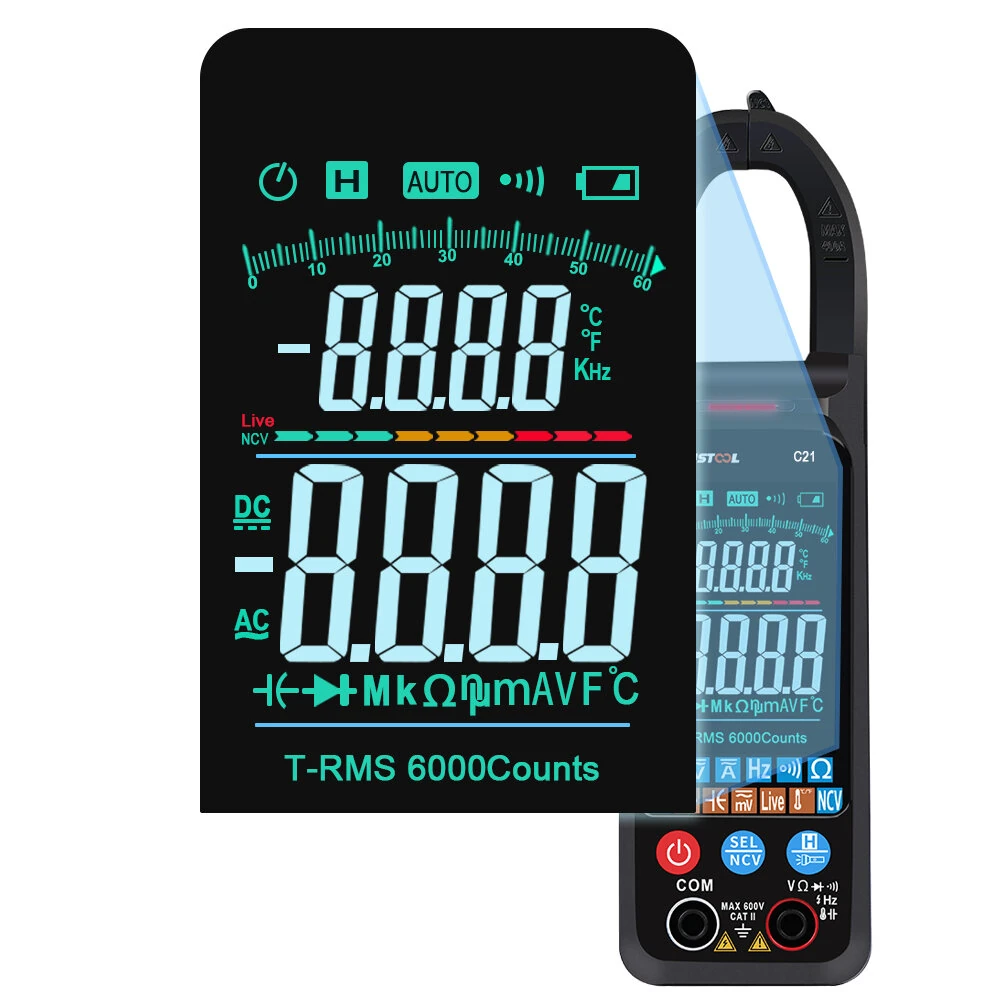 (image for) MUSTOOL C21 AC/DC Current Voltage Digital Clamp Meter Large Color Screen NCV 6000 Counts True RMS Automatic Measurement Smart Digital Multimeter