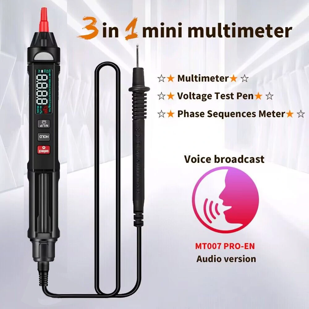 (image for) MUSTOOL MT007/MT007 Pro/MT007 Pro-EN True RMS Digital Multimeter + Voltage Test Pen +Phase Sequences Meter 3 In 1 Color Screen Voice Broadcast