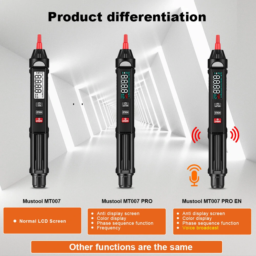 (image for) MUSTOOL MT007/MT007 Pro/MT007 Pro-EN True RMS Digital Multimeter + Voltage Test Pen +Phase Sequences Meter 3 In 1 Color Screen Voice Broadcast