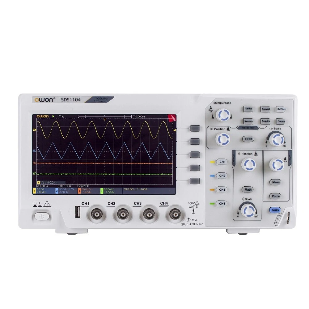 (image for) OWON SDS1104 Oscilloscope 100MHz Bandwidth 4-Channels 1GS/s Sample Rate 7 Inch High Resolution LCD for Electronic Circuit Debugging and Testing