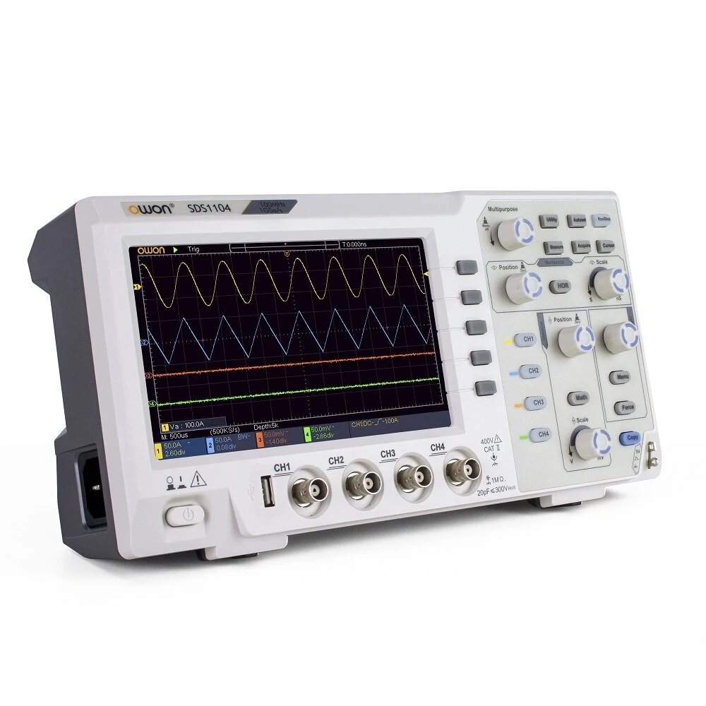 (image for) OWON SDS1104 Oscilloscope 100MHz Bandwidth 4-Channels 1GS/s Sample Rate 7 Inch High Resolution LCD for Electronic Circuit Debugging and Testing