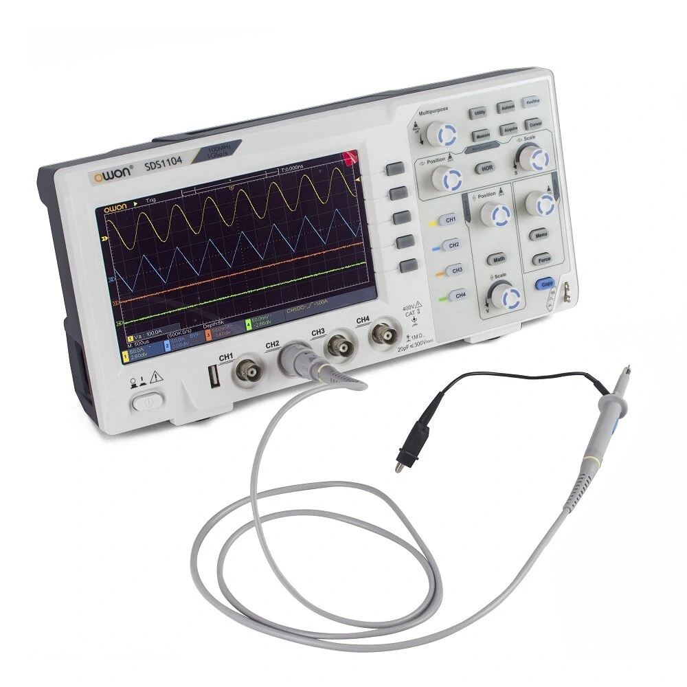 (image for) OWON SDS1104 Oscilloscope 100MHz Bandwidth 4-Channels 1GS/s Sample Rate 7 Inch High Resolution LCD for Electronic Circuit Debugging and Testing